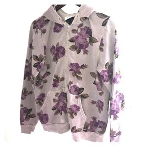 Aritzia Large Grey and Purple Floral Talula Hoodie